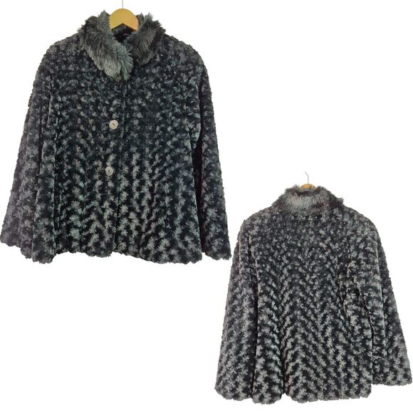 Dennis Basso Black Faux Fur Cape Look Jacket Coat Lined M - Picture 2 of 5